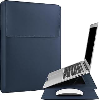 جراب لابتوب مقاس 13-14 بوصة متوافق مع ابل MacBook Pro 14 2021 و MacBook Air 13 M1 M2، جلد مقاوم للماء مع حامل قابل للتعديل، أزرق