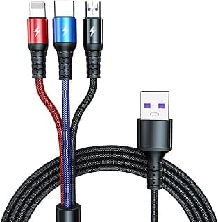 3 in 1 Multi Fast Charging Cable Nylon Braided Multi Use Fast Charging Cable Type-C Micro USB and IP Port for Charging Mobile Phones and More 1.2M (Xbox PC, Smartphone)