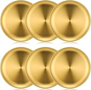 6 Pcs 5.5 Inch Stainless Steel Gold PlatesRound Dinner Dishes Metal Plates Great for Picnic, Outdoor Camping, Shatterproof, Dishwasher Safe
