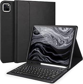 جراب كيبورد لجهاز iPad Air 13 2024 M2/Pro 12.9'' الجيل السادس/الخامس، بلوتوث قابل للفصل مع مكان للقلم، أسود