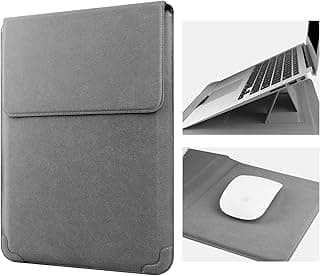 13-14 Inch Laptop Sleeve Case Leather Bag with Stand Compatible with all 13-14'' PC, Leather Laptop Case with Mouse Pad Notebook Computer Protective Cover Slim Bag - Gray