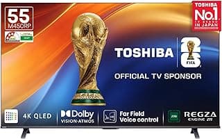 توشيبا تلفزيون فيدا الذكي QLED UHD (4K) مقاس 55 بوصة | لون كوانتوم دوت | تحكم صوتي | دولبي فيجن اتموس | ترقية 4K بالذكاء الاصطناعي | 55M450RP