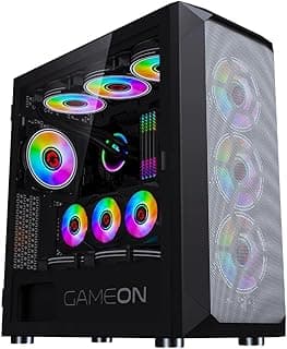 GAMEON Emperor Midnight Series Mid Tower PC Gaming Case, 120mm ARGB+PWM Lighting, Tempered Glass, Pre-installed Cooling RGB Fans Computer case, Dust Filters, Wide Motherboard Compatibility, Black