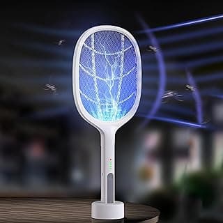مضرب صاعق حشرات قابل للشحن - مضرب ناموس كهربائي مع إضاءة LED وشبكة أمان ثلاثية الطبقات
