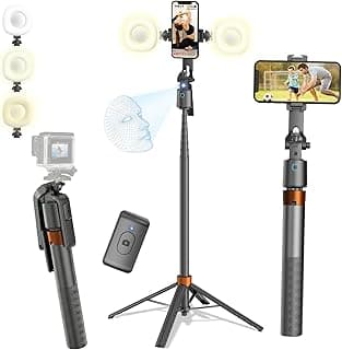 AI Face Tracking Tripod with Remote, 1.8m Extendable Pole, 360° Phone Rotating Stand, AI Smart Tracking Selfie Stick for iPhone & Android, Vlogging & Live Streaming