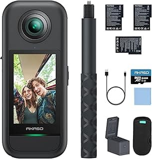 مجموعة كاميرا 360° Action Cam Creator Set - كاميرا أكشن 360 درجة بدقة 5.7K و 72MP مع كارت ميموري 64GB، مستشعرات مزدوجة 1/2 بوصة 48MP، شاشة لمس 2.29 بوصة، عصا سيلفي غير مرئية، قفل أفق 360° وذكاء اصطناعي
