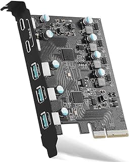 بطاقة توسيع بمنفذ PCIe الى USB 3.2 الجيل الثاني مع 5 منافذ فائقة السرعة بسرعة 10 جيجابت في الثانية (2X USB C - 3X USB A) بطاقة رفع اللوحة الام PCI اكسبرس للكمبيوتر الشخصي مقسم USB داخلي PCI-E اضافة