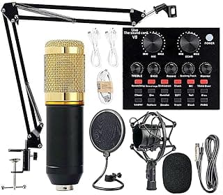 مجموعة معدات بودكاست من بادوم، مايكروفون كوندنسر BM-800 مع كارت صوت، ذراع تعليق قابل للتعديل، حامل صدمات وفلتر بوب