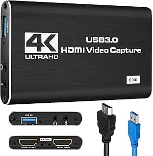 4K Capture Card, 1080P HDMI Audio Video Capture Card USB 3.0 Video Game Capture Device Adapter for Live Streaming Broadcast Video Recording Gaming via DSLR Camcorder Computer Nintendo Switch PS4 X-Box