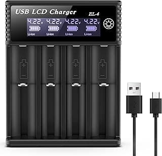 18650 Battery Charger,4 Bay LCD Display Smart Universal Charger for Rechargeable Batteries Ni-MH/Ni-Cd AA AAA 3.7V Li-ion Battery 21700 26650 14500 16650(Battery not Included)