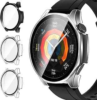3 قطع جراب مع زجاج مقوى لساعة هواوي GT 5 46 mm (غير متوافق مع هواوي GT 5 41 mm)، غطاء حماية شفاف كامل ضد الخدش، 2 شفاف + 1 أسود