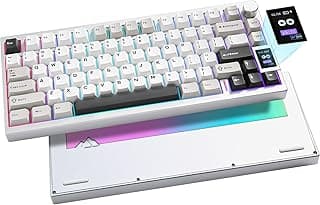 AL80 Wireless Mechanical Keyboard, Full Aluminum CNC, LCD Display, Hot Swappable Gasket 75% Layout with Button, BT/2.4G/USB-C, QMK/VIA Support for Win/Mac (silver, cocoa cream v2)