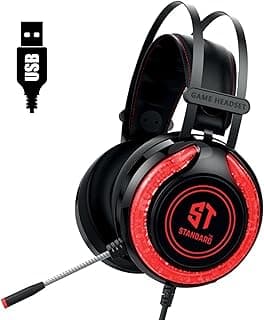 سماعة رأس ممتازة للالعاب GM-06 من اس تي ستاندارد - USB 7.1 (360 درجة) صوت محيطي - فقاعات مضيئة RGB - ميكروفون مرن غير قابل للكسر - ميكروفون بخاصية الغاء الضوضاء - قاعدة من ميموري فوم لارتداء مريح