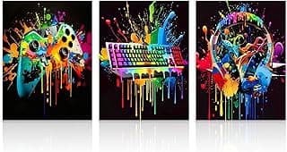 مجموعة لوحات جدارية جيمنج Dazzlewall من 3 قطع، تصميم يد تحكم وكيبورد وسماعة، مقاس 12x16 بوصة بدون إطار