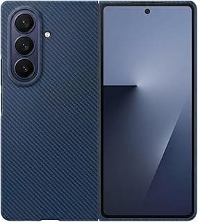 جراب حماية لهاتف سامسونج Galaxy Z Fold 7 مقاس 8.0 بوصة، جراب صلب نحيف، حماية كاملة، مقاوم للصدمات، حماية للكاميرا، مقاوم للخدش، تصميم كربون فايبر (كحلي)