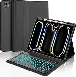 iPad Pro 13 inch Case with Keyboard (M4, 2024), Detachable Wireless Bluetooth Keyboard, 7 Colors Backlit, Smart Folio Cover with Pencil Holder for 13" iPad Pro (M4), Auto Sleep/Wake, Space Black