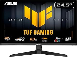 شاشة ألعاب تي يو اف من اسوس، VG259Q5A شاشة 24.5 بوصة FHD 1920x1080 بمعيار مقاومة المياه السريع، معدل تحديث 200 هرتز ELMB زمن استجابة 0.3 مللي ثانية GTG سماعة ستيريو مركز ديسبلاي ويدجيت، لون أسود