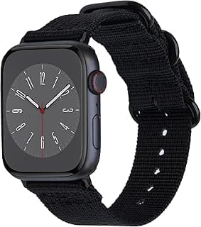 Nylon Compatible with Apple Series 8/7/6/SE/5/4/3/2/1, Military Style Metal Buckle and Loops, Replaces 42mm, 44mm, 45mm S/M/L Black