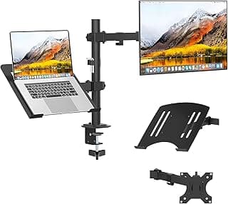 Adjustable Monitor & Laptop Stand for Most Tables, 13''-32'' Monitor Arm & 10''-17'' Laptop Arm, Ideal for Offices, Gamer Desks and Dens