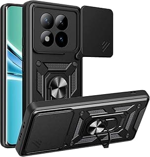 جراب GRABIST متوافق مع Redmi Note 15 Pro Plus 5G، غطاء كاميرا منزلق، حلقة مسند مدمجة، مقاوم للصدمات، أسود، خامة TPU سيليكون ومعدن (أسود)