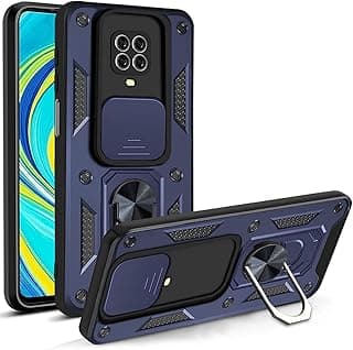 جراب شاومي Redmi Note 9s / Note 9 pro مضاد للصدمات مع حماية للكاميرا وحلقة معدنية في الخلف (أزرق)