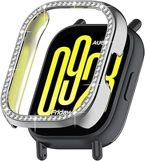 Dl3 Mobilak Bling Case for Xiaomi Redmi Watch 5 Active, Slim Hard PC Frame Cover with Crystal Diamond Bumper Design (Without Screen Protector), Protective Case for Women and Girls (Silver)