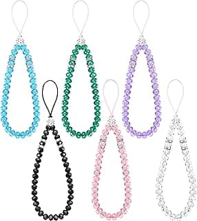 6 Pieces Beaded Cell Phone Lanyard Short Hand Wrist Lanyard Strap Crystal Beads Chain for Girl Women Cell Phone Keychain