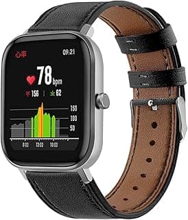 20mm Watch Bands Compatible with Amazfit Active 2/GTR Mini/Bip 3 Pro/Bip U Pro, S Lite/GTS 4 4mini 2 2e 2 Mini,Genuine Leather Replacement Band (Black)