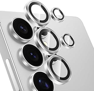 واقي عدسة كاميرا Tensea [3+2 قطعة] لهاتف سامسونج Galaxy S22 Ultra، زجاج مقوى 9H، إطار معدني، فضي