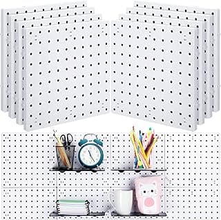 8 Set Pegboard Wall Organizer Kit - No Drill Adhesive ABS Plastic Storage Panels, Heavy Duty Display Rack for Kitchen, Garage, Office, Living Room - Modular 10x10 Inch (White)