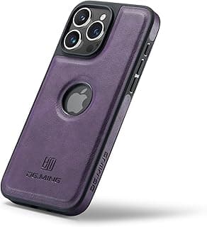 Case Cover Premium Retro Faux Leather Back Case with Logo CutOut Shockproof Compatible with IPhone 15 pro max (purple)