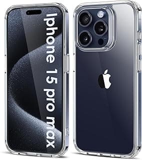 جراب شفاف للغاية لهاتف ابل ايفون 15 Pro Max، جراب سيليكون ناعم نحيف شفاف غير قابل للاصفرار، مضاد للبصمات والخدش ومضاد للصدمات، TPU نحيف للغاية