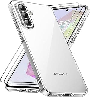 جراب لهاتف سامسونج Galaxy A36 5G مع 2 زجاج حماية، شفاف مضاد للاصفرار والصدمات والخدش، سيليكون، شفاف