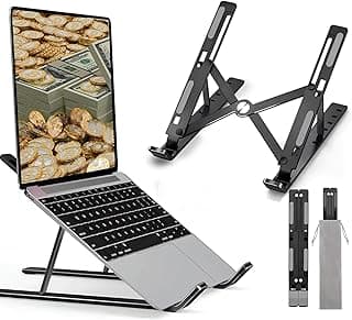 حامل لاب توب معدني ، 7 مستويات ارتفاع، قابل للطي، ستاند لابتوب متوافق مع جميع الاجهزة 10 -17 بوصة (سيليكون مانع انزلاق + شنطة حفظ ) متوافق مع HP, DELL MACBOOK . (ابيض)