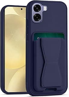 جراب محفظة جلد متوافق مع OPPO A6X / A6 4G/5G، إطار TPU، مضاد للصدمات مع حامل كروت (أزرق)