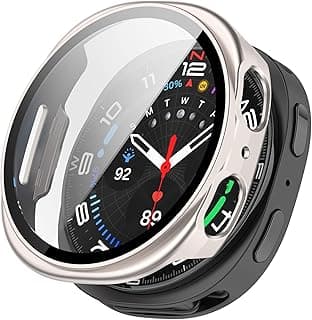 Case Compatible with Samsung Galaxy Watch 8 44mm, Full Coverage Slim Hard Case Protective Bumper Built-in Tempered Glass Screen Protector Shell for Galaxy Watch8 44 mm (Starlight)