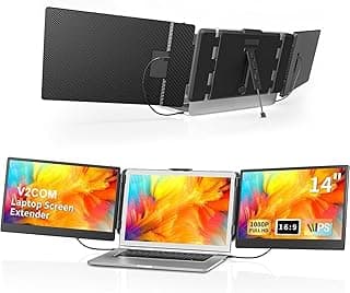 شاشة محمولة 14 بوصة من 2، بدقة 1920×1080 FHD مع لوحة IPS، شاشة مضادة للوهج مع منافذ USB نوع C وHDMI، مزودة بمكبرات صوت مدمجة ودعم لتوسيع العرض الثلاثي من V2Com
