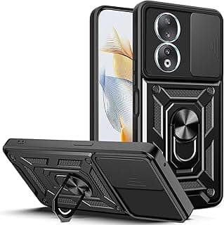 Compatible With Honor 90 Case Cover with Camera Sliding Cover Built-in 360 Rotating Ring Holder Kickstand Shockproof Cell Phone Case for Honor 90 5G By Graby (Black)