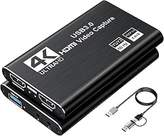 كرت التقاط فيديو XIIXMASK، كرت التقاط صوت وفيديو، USB 3.0 يدعم 4K HDMI Loop-Out، دقة 1080P 60FPS/2K 30FPS للألعاب والبث المباشر يعمل مع PS5/Switch/Camera/PC/OBS (أسود)