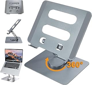 DCHAV Foldable Adjustable Laptop Stand for Desk Computer Riser 360 Rotating Ergonomic iPad Tablet Holder Aluminum Raised Table for Portable Monitor 10 to 17 Inch Notebook, Space Gray
