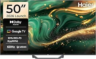 تلفزيون ذكي S80F بشاشة 50 بوصة بتقنية QLED ودقة 4K مع جهاز استقبال مدمج وتقنية صوت دولبي من هاير، أسود، موديل 2024 H50S80F