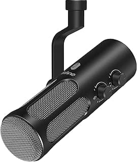 ميكروفون بودكاست تانك 3 بمنفذ XLR/USB من فيفين، ميكروفون ديناميكي معدني بالكامل، خاصية كتم الصوت، التحكم في مستوى الصوت، مقبس سماعة رأس، مناسب لأجهزة الكمبيوتر وبلاي ستيشن 4/5، لون أسود