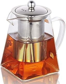 ANKUL Borosilicate Square Glass Tea Pot with Heat Resistant Stainless Steel Infuser Perfect for Tea and Coffee Maker, Clear Glass Kettle (750 ml, Square)