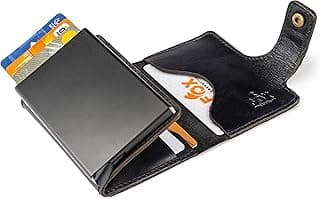 محفظة من فوكس مصنوعة من الجلد للرجال، بتصميم كلاسيكي باللون الأسود، مع خاصية حماية RFID وآلية بوب-أب للبطاقات