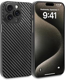 Ultra Thin Mobile Phone Case Compatible with iPhone 15 Pro Max (6.7 Inch) - Carbon Fibre Look, Wireless Charging Supportive, Super Slim Protective Cover, Carbon Fibre Look Black