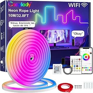 Cozylady LED neon Light WIFI 10M, Smart RGB Outdoor Neon Rope Lights Works with Alexa, Google Assistant, Music Sync, DIY Design,Waterproof Neon Strip lights for Bedroom Living Room Gaming（1x10M)