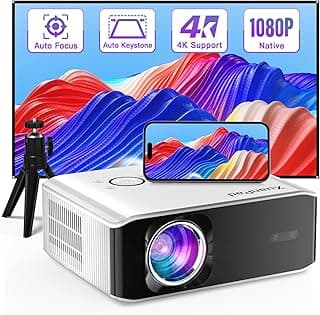 جهاز عرض ذكي محمول بتقنية الذكاء الاصطناعي اوتو فوكاس كيستون 26000 لتر 1080P بدقة 4K يدعم السينما المنزلية الخارجية مع حامل ثلاثي القوائم لأجهزة iOS واندرويد وتي في ستيك