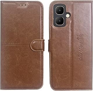 (For Smart10) Kaiyue Full Cover Faux Leather Flip Case for Infinix Smart 10 Cover Case Kickstand Full Coverage With camera Protection (Brown)