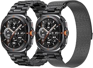 استراب متوافق مع سامسونج Galaxy Watch Ultra 47 mm (2024)، استراب معدن بدون فراغات + استراب معدن شبكي لساعة سامسونج Galaxy Watch 7 Ultra 47 mm للرجال، عبوة من 2