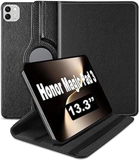 جراب لجهاز Honor Magic Pad 3 مقاس 13.3 بوصة 2025، غطاء جلد بمسند يدور 360 درجة، خاصية الفتح/الإغلاق التلقائي، جراب دوار لجهاز Honor Magic Pad 3 (أسود)
